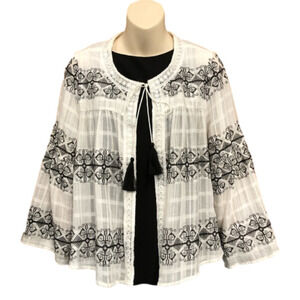 𝅺NANETTE Lepore embroidered bell sleeve topper drapey blouse Small